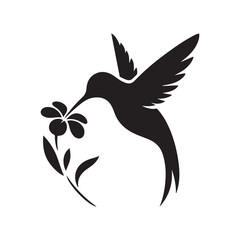 hummingbird sipping from flower vector silhouette clip art logo design illustration