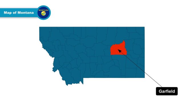 Garfield Map Video, Montana map, Political Map of Montana, Montana United States, with all states, national flag and borders, travel, education, geography, and global studies.