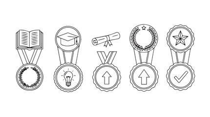 Collection of academic achievement medals celebrating education success and graduation milestones vector