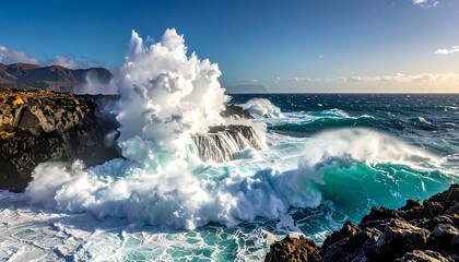 Powerful ocean waves crashing