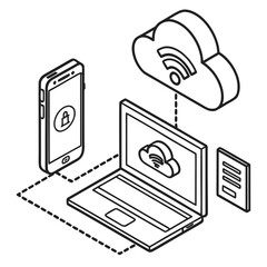 Cloud Computing Technology Network Connectivity Isometric Line Icon Vector