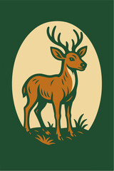 Deer Standing with Antlers — Forest Wildlife Poster (Vector)