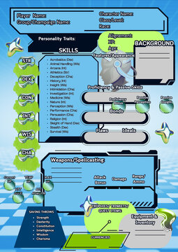 DND DUNGEONS AND DRAGONS RPG CHARACTER CREATING SHEET FRUTIGER AERO VIBES/ SPICE UP YOUR ADVENTURES AND CAMPAIGNS
