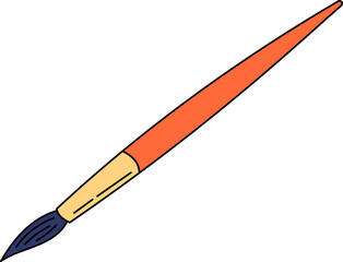 A cartoon paint brush with an orange handle and blue bristles