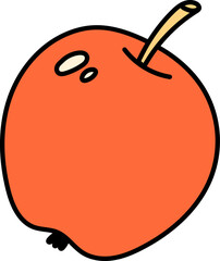 A cartoonstyle illustration of a bright orange apple with a yellow stem