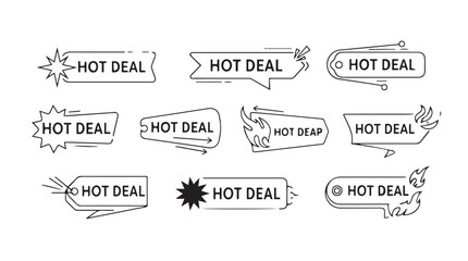 Set of hand drawn hot deal sale burst labels and badges for marketing promotions vector
