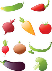 A colorful collection of cartoon vegetables on a white background