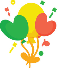 A colorful illustration of three heartshaped balloons and a round balloon