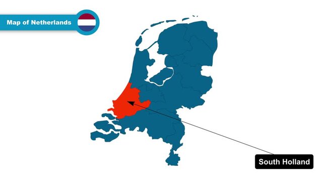 South Holland Map Video, Netherlands map, Political Map of Netherlands, with all states, national flag and borders, travel, education, geography, and global studies.