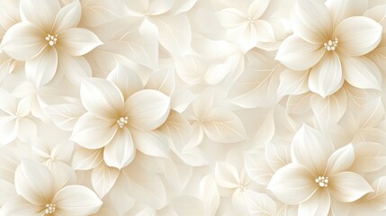 Subtle Minimal Floral Geometric Pattern in White and Beige, Elegant and Soft.