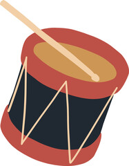 A drum with a drumstick on a white background