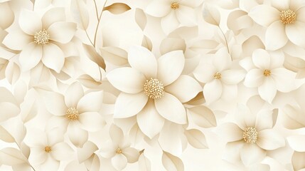 Subtle Minimal Floral Geometric Pattern in White and Beige, Elegant and Soft.