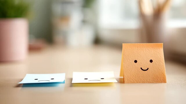 Colorful sticky notes with sad and happy emoticon faces