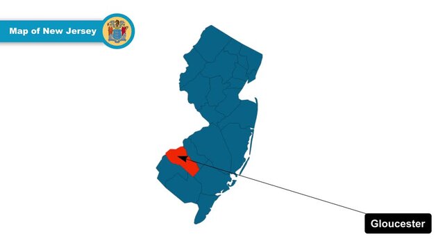 Gloucester Map Video, New Jersey map, Political Map of New Jersey, New Jersey United States, with all states, national flag and borders, travel, education, geography, and global studies.