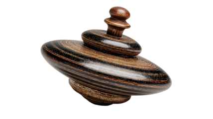 Vintage wooden spinning top antique toy traditional handcrafted object classic childhood plaything isolated on white background