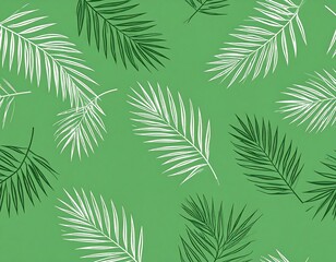 Palm leaves pattern on green background