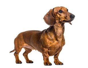 Dachshund standing, looking up