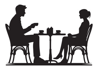 two people in cafe logo silhouette vector, people in cafe silhouette vector illustration, two people with coffee cups silhouette, two people sitting in a restaurant logo silhouettes vector 