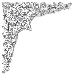 Ornamental corner design element with floral and scroll details