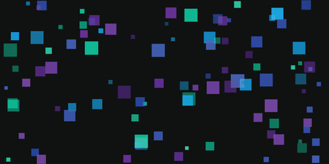 Abstract background with randomly distributed colorful squares on a dark canvas