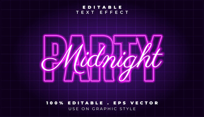 Midnight Party Text Effect with Neon Glow on Dark Grid Background