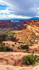 Canyon vista with dramatic rock formations