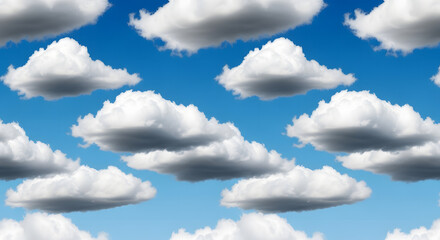 A vibrant blue sky filled with fluffy, white cumulus clouds, creating a repeating pattern.