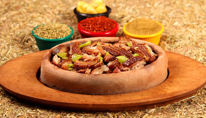 kokorech served with vegetables and spices,close up