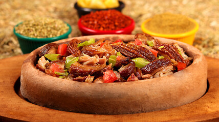 kokorech served mixed with vegetables,close up