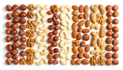 Assorted nuts arranged in rows (2)