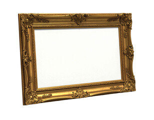 Gold ornate picture frame angled view