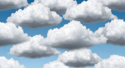 Fluffy white cumulus clouds floating in a bright blue sky, creating a serene and peaceful atmosphere.