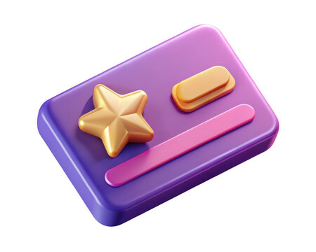 3d render of purple membership card with gold star and details 3d illustration isolated on transparent background
