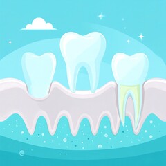 Cartoon teeth in gums with water