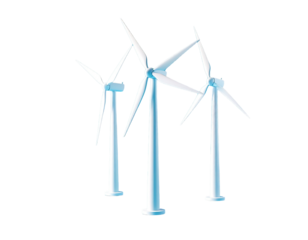 Three wind turbines against a black background