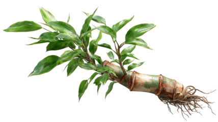 Bamboo shoot growing from ground young green sprout edible plant organic natural growth isolated on white background