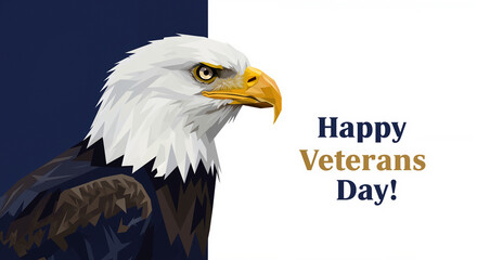 Fototapeta premium Bald eagle illustration with Happy Veterans Day message 