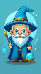 Cartoon wizard with blue attire
