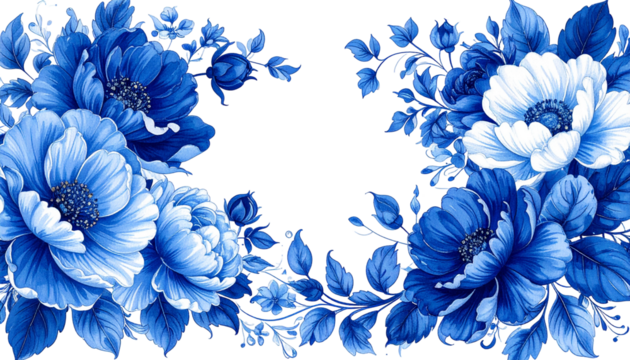 Floral border in shades of blue and white