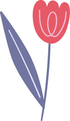 A red tulip with a purple leaf and stem