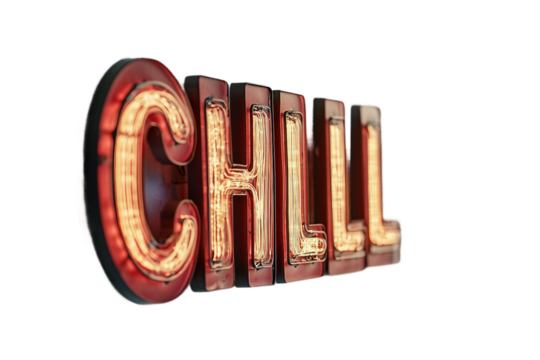 Aesthetic LED Wall Sign Saying Chill Isolated on transparent background