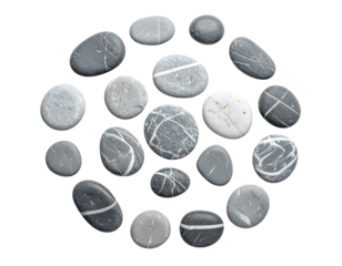Circular arrangement of smooth gray and white stones