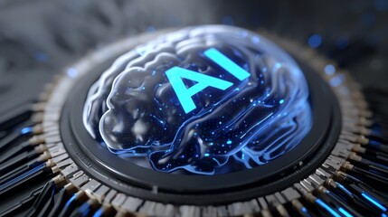 A close-up view of a futuristic artificial intelligence brain, showcasing intricate circuits and glowing elements, symbolizing the advanced capabilities of AI technology.
