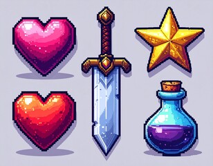 Pixel Sword and Potion PNG Without Background