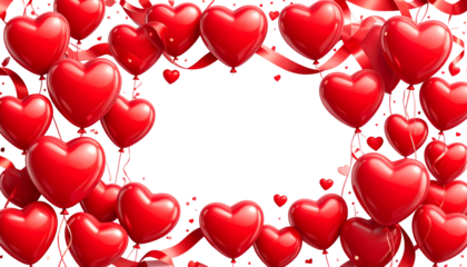 Heart-shaped balloons frame a black background