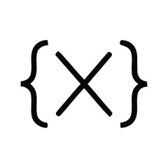 A black and white image showing a bracket symbol with an x symbol in the middle on a white background