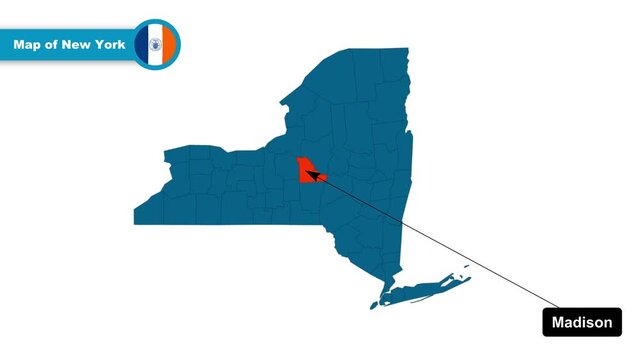 Madison Map Video, New York map, Political Map of New York, New York USA, with all states, national flag and borders, travel, education, geography, and global studies.