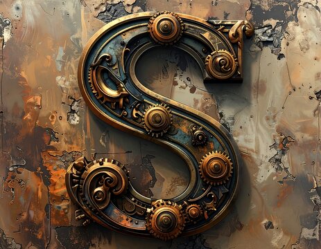 Fototapeta Ornate capital letter S in steampunk style