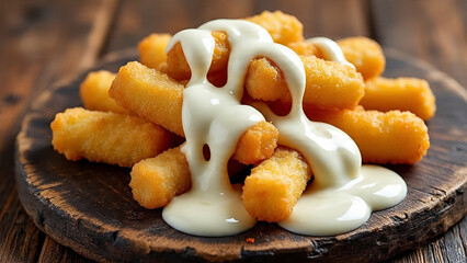 Fried chicken wings and nuggets with french fries on a plate