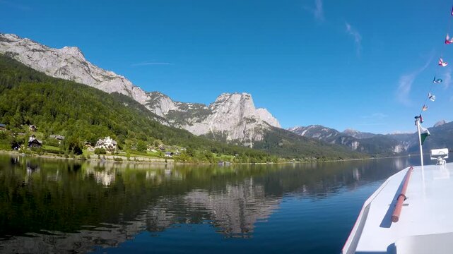 Boat trip on Lake Grundlsee, Subjective tracking shot, Salzkammergut, Styria, Austria